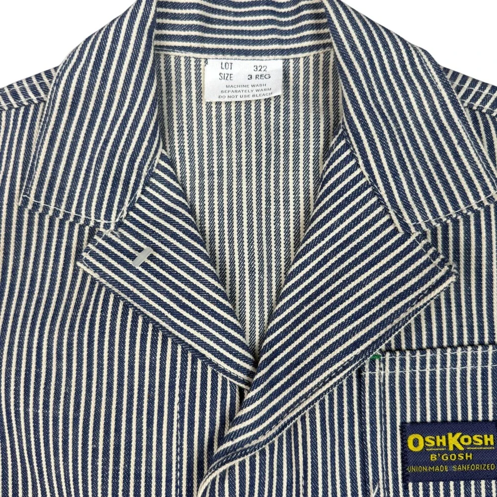 Vintage OshKosh B'Gosh Union Made Sanforized Chore Jacket Blue Stripe 3‎ Reg USA